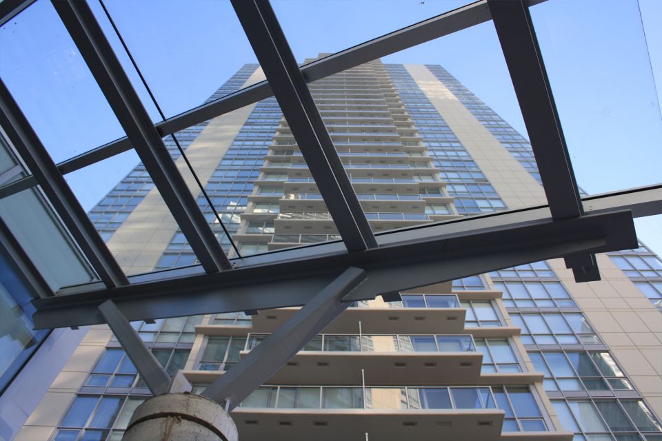 View looking up through overhang