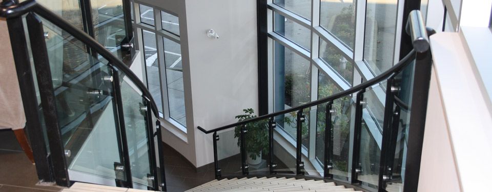 Glass and Steel Railings on Staircase