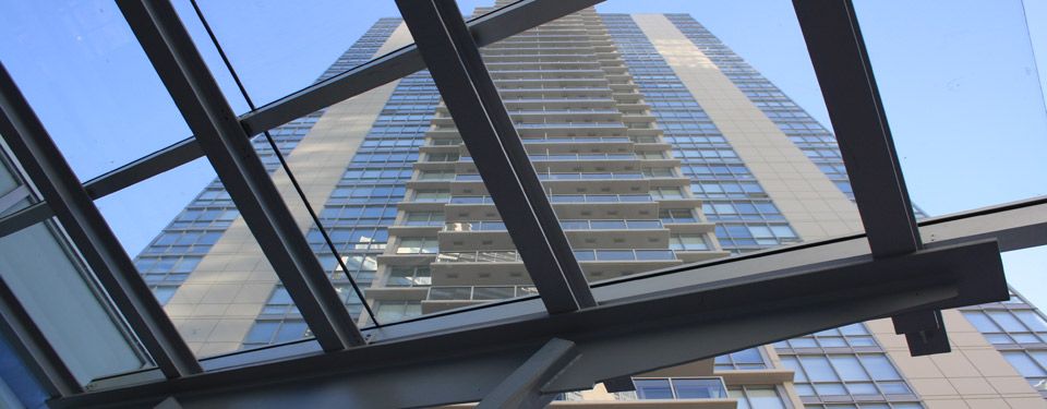 Looking up through a glass overhang